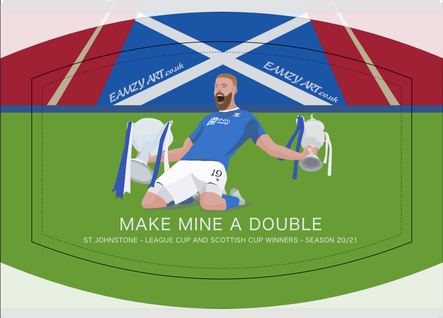 St Johnstone FC double cup winners 2021 - "Make Mine a Double" face mask celebrating the Club's magnificent double cup winning achievements in 2021