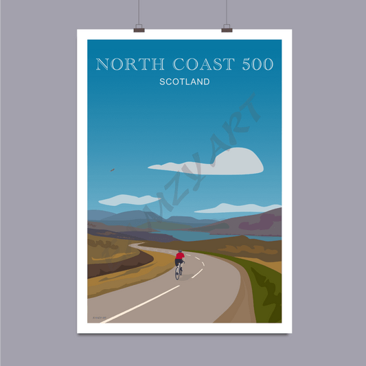 Cycling The North Coast 500 Art Poster Sports Collectibles