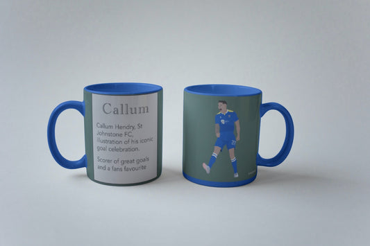 Callum Hendry, St Johnstone  mug. Illustration shows his iconic goal celebration