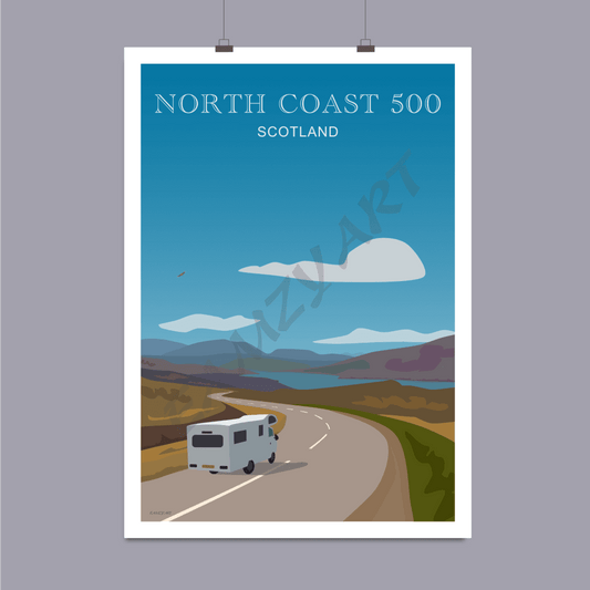 Motor Homing On The North Coast 500 Art Poster Sports Collectibles