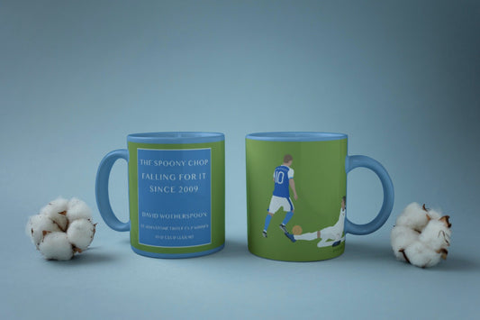 The 'Spoony Chop' mug, David Wotherspoon, St Johnstone FC legend illustrating his famous move. The ideal gift for any Saints fan.