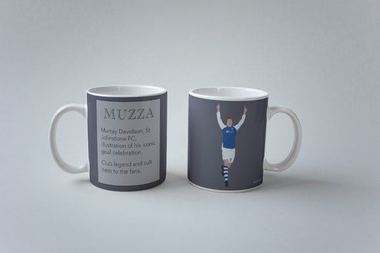 Murray Davidson (Muzza), St Johnstone mug, illustration of his iconic goal celebration