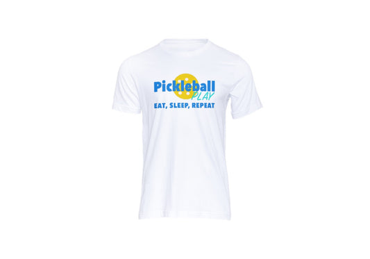 Pickleball T-Shirt - "Play, Eat, Sleep, Repeat" unisex heavy cotton in various sizes